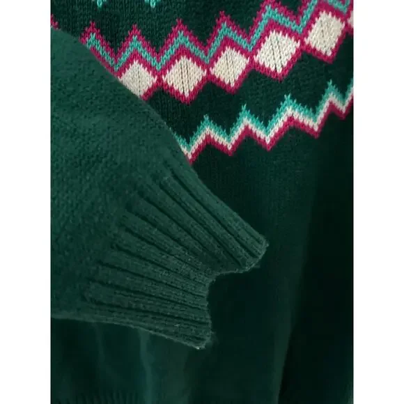 J. Crew Fair Isle Turtle Neck Sweater Green Berry Size Small - Picture 9 of 10